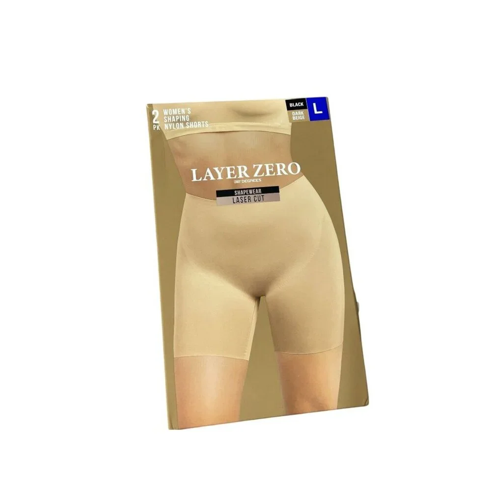 NWT Layer Zero Women's L Black/Dark Beige Shapewear Nylon Shorts 2-Pack